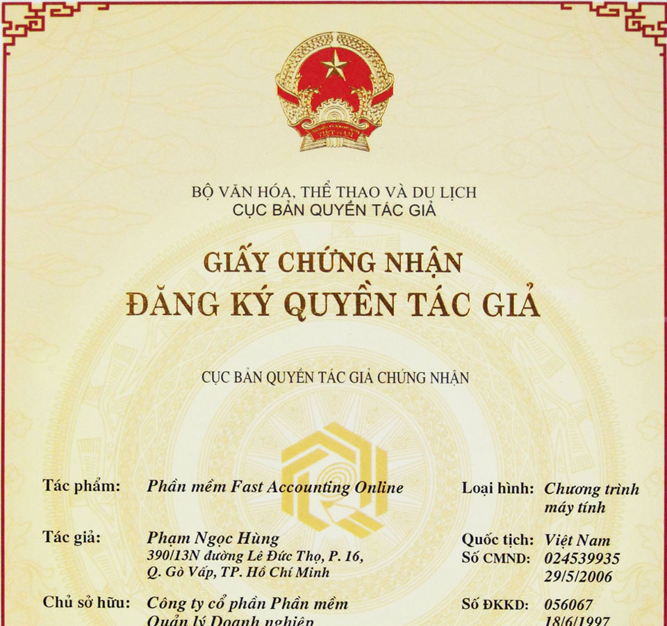 giấy chứng nhận đăng ký bản quyền phần mềm